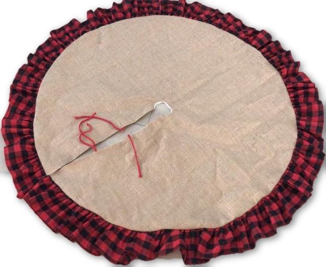 Burlap with Buffalo Plaid Sublimation Tree Skirt - RED BUF PLAID-Design Blanks