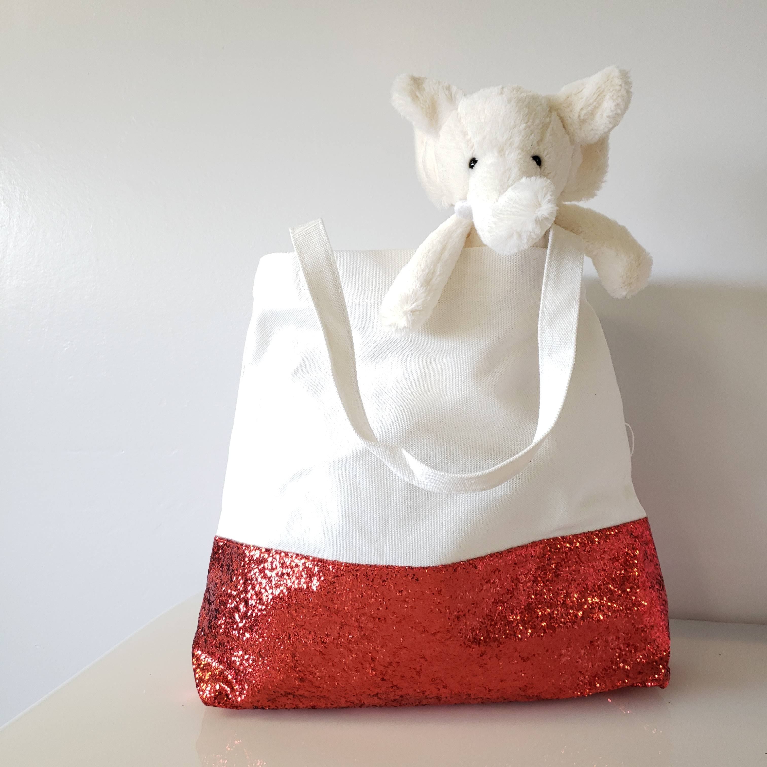 Glitter Bottom Cotton Tote - Red-Design Blanks