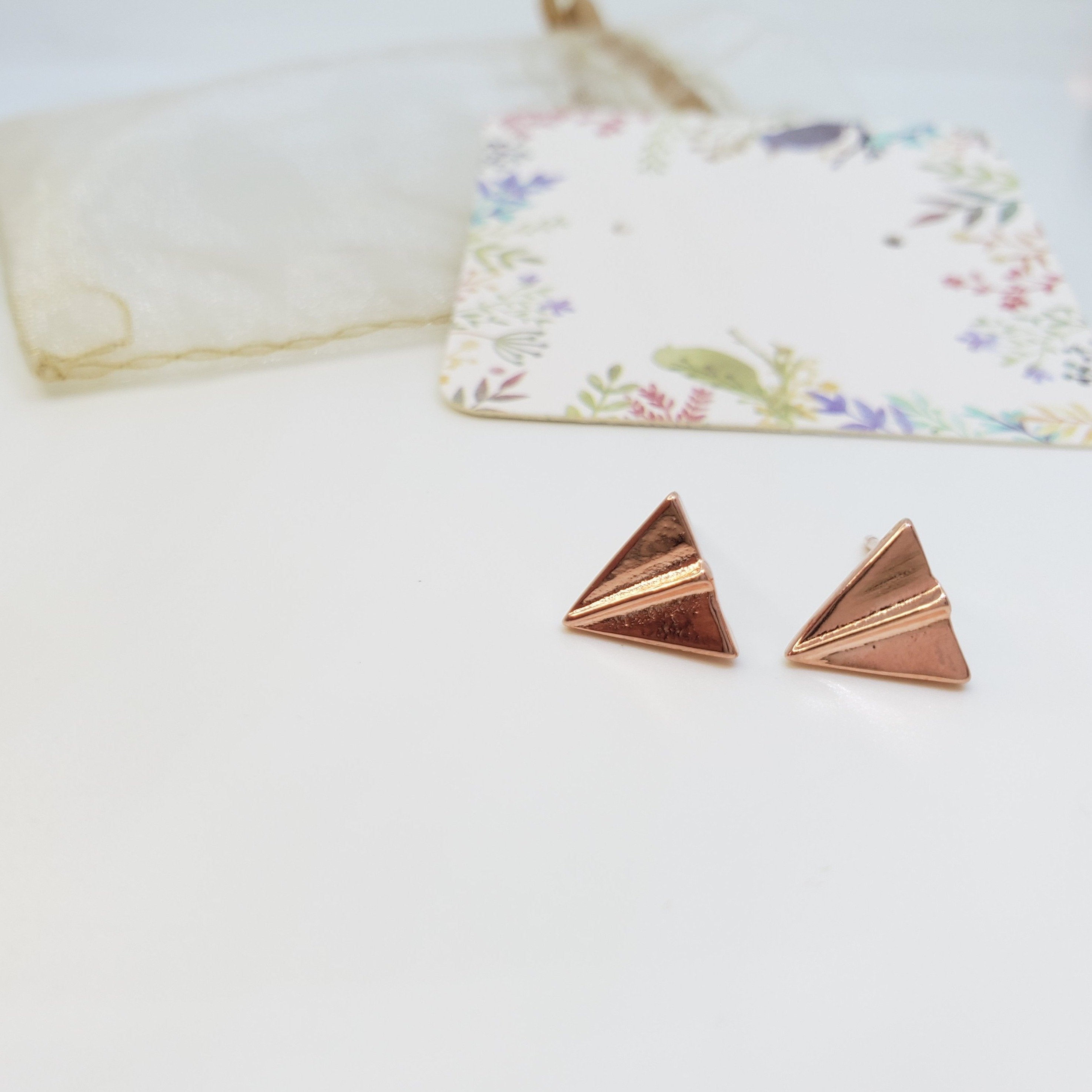 Paper Airplane - Rose Gold Earrings-Design Blanks