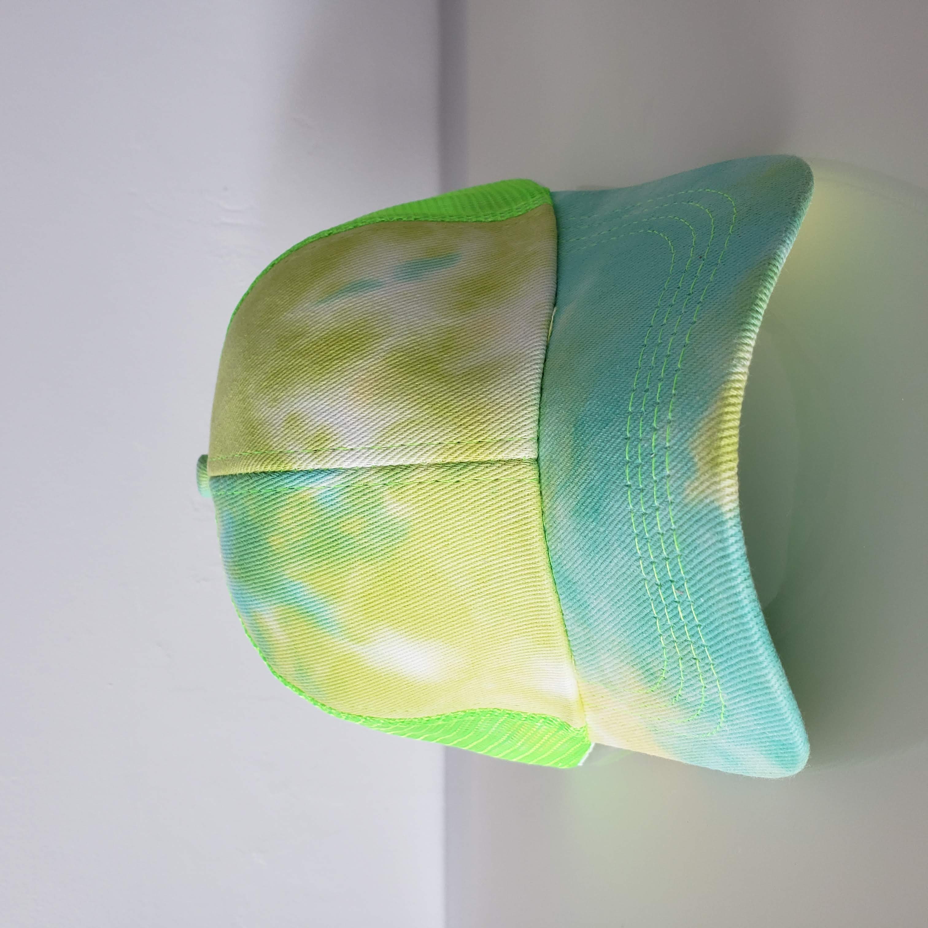 Ponytail Baseball Hat - Tie Dye Criss Cross BLUE MINT YELLOW-Design Blanks
