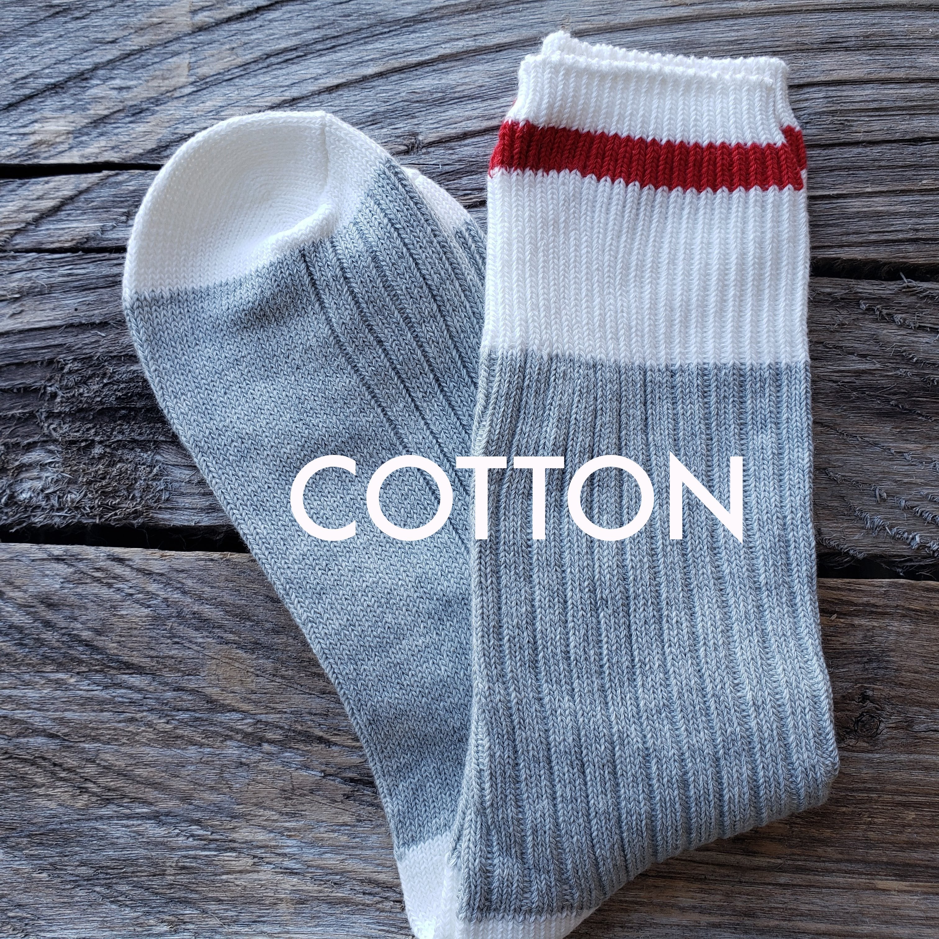 RED Stripe COTTON Socks - Light Grey Cabin Style -12 pack-Design Blanks