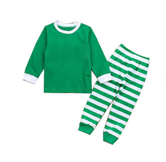 Green Shirt Green White Stripped Family Pajamas