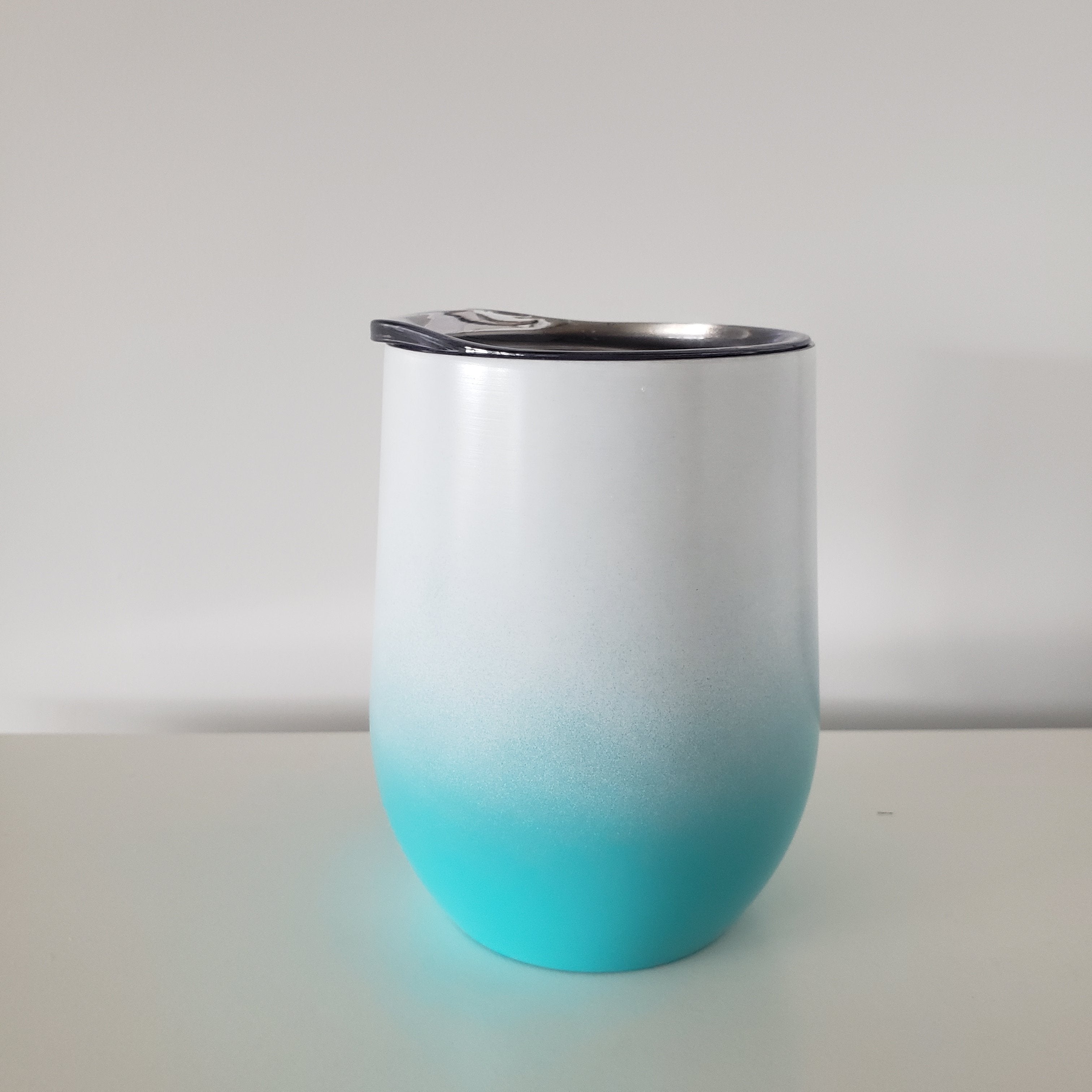 12oz Stainless WINE Tumbler - OMBRE 7 White/Teal-Design Blanks