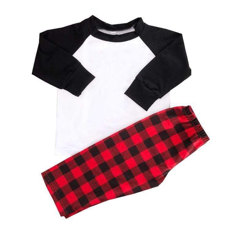 Black Raglan Sleeve/Buffalo Plaid Pants Family Pajamas - POLYESTER for Sub-Design Blanks