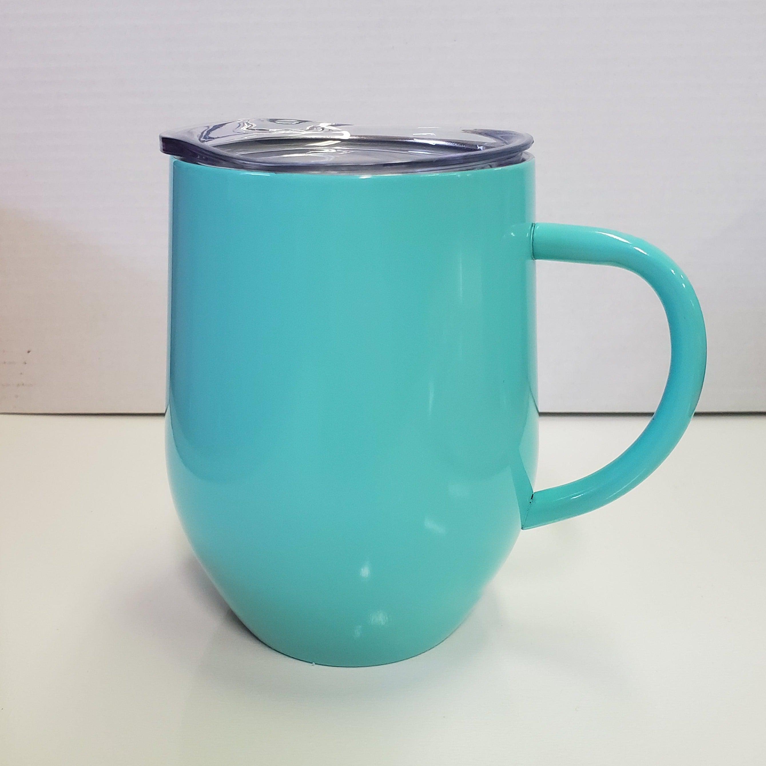 COFFEE w/HANDLE 12oz Stainless Tumbler - Aqua Blue (I)-Design Blanks