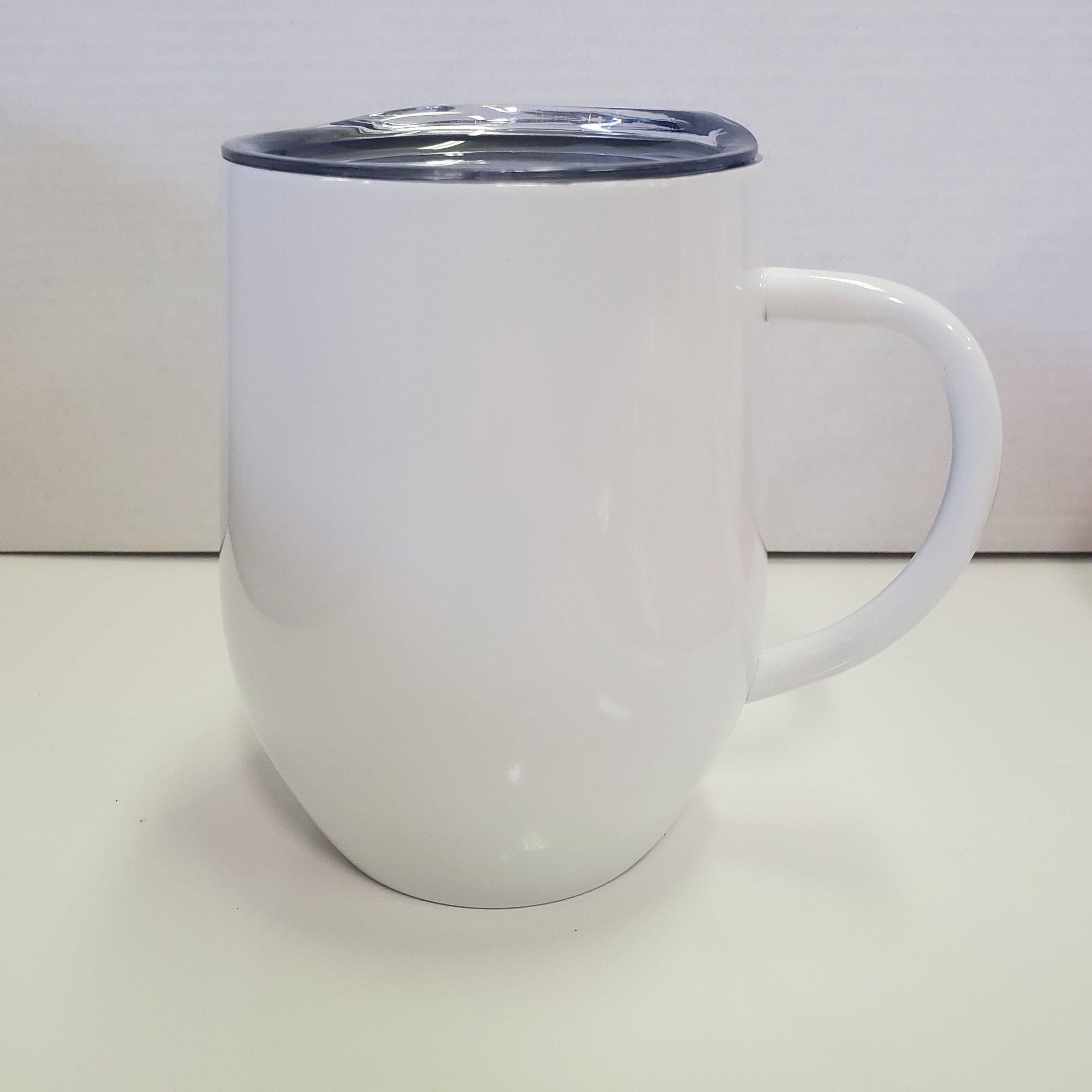COFFEE w/Handle 12oz Stainless Tumbler - White (P)-Design Blanks