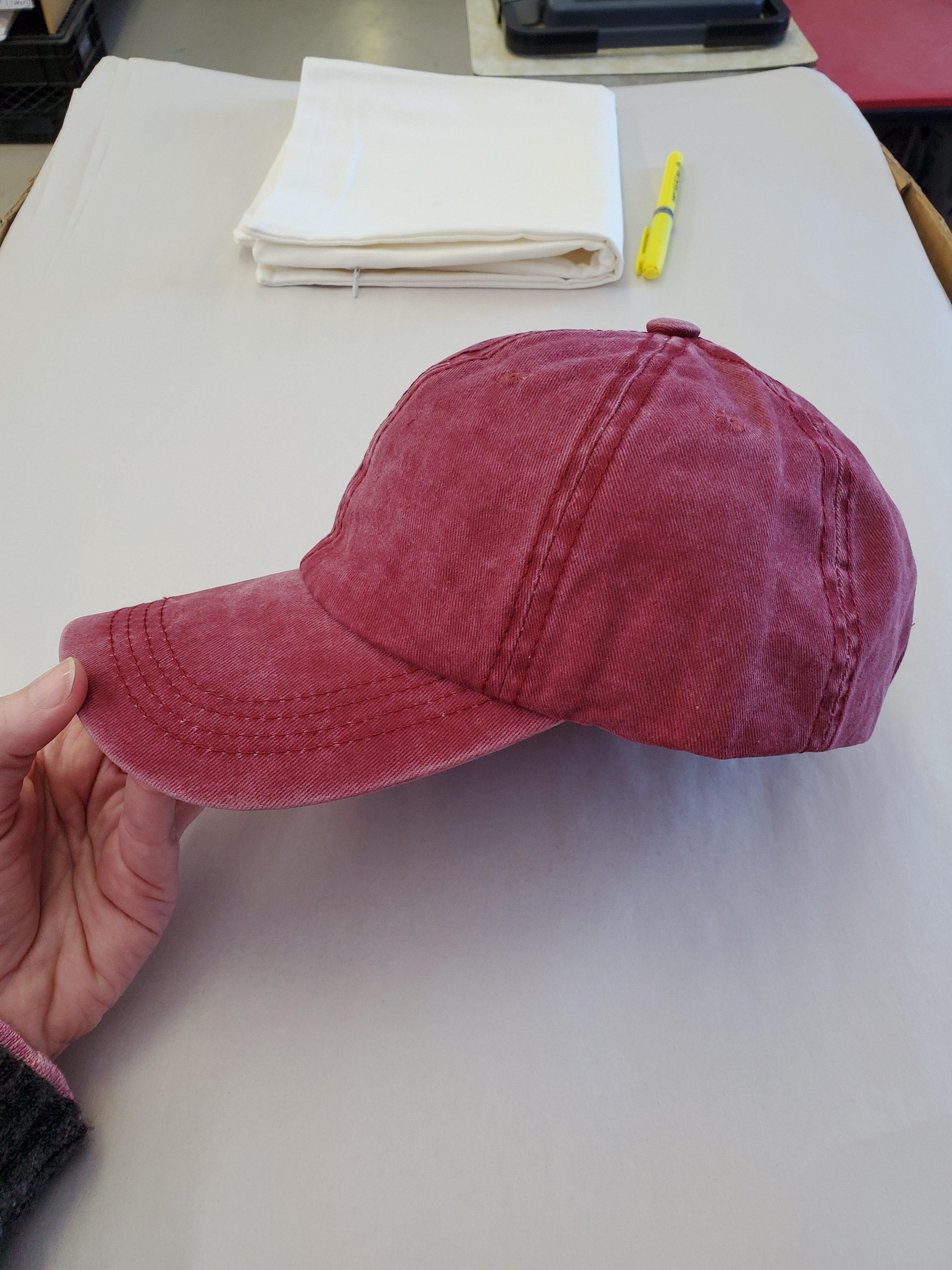 DENIM Ponytail Baseball Hat - Cranberry-Design Blanks