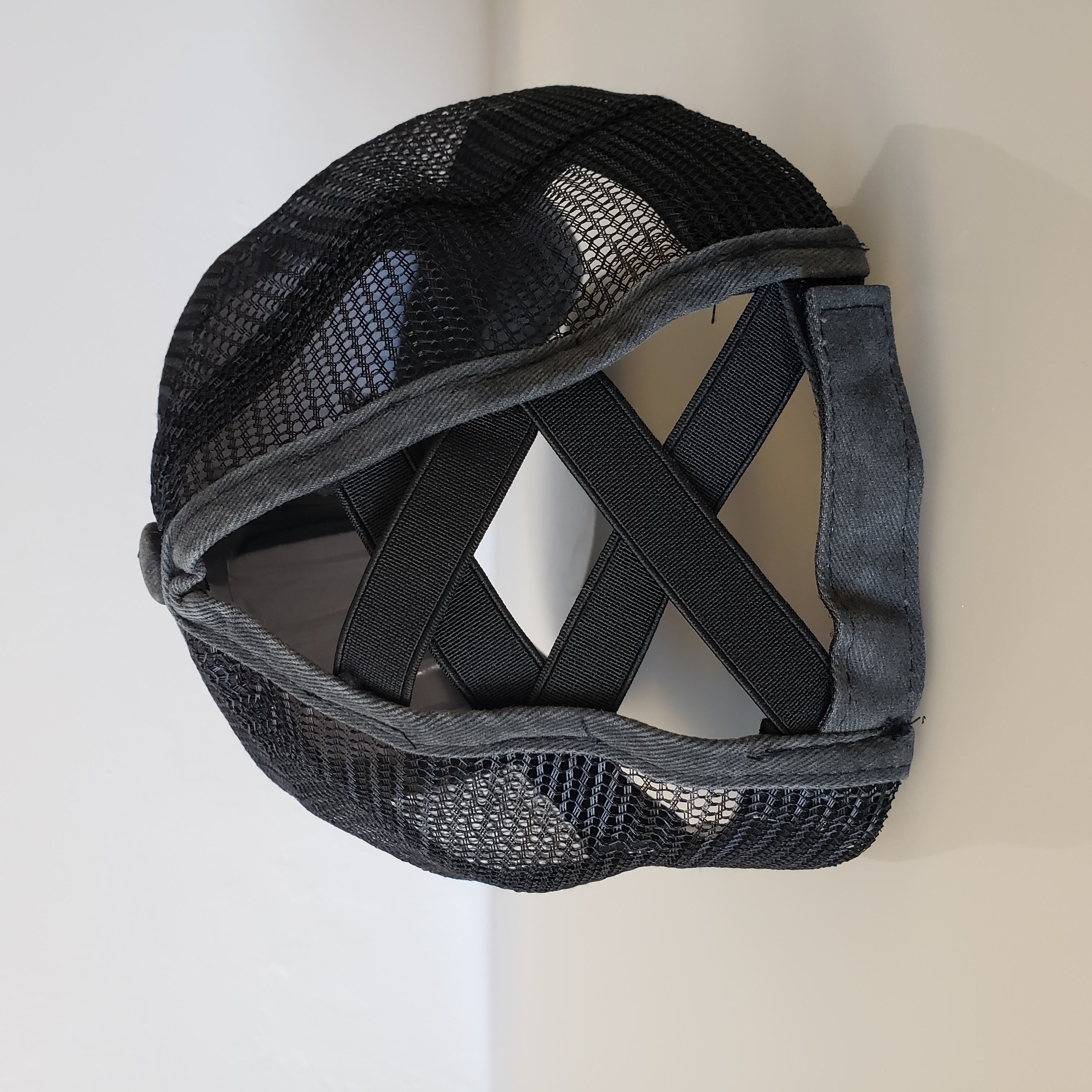 DISTRESSED Ponytail Baseball Hat - Criss Cross BLACK-Design Blanks