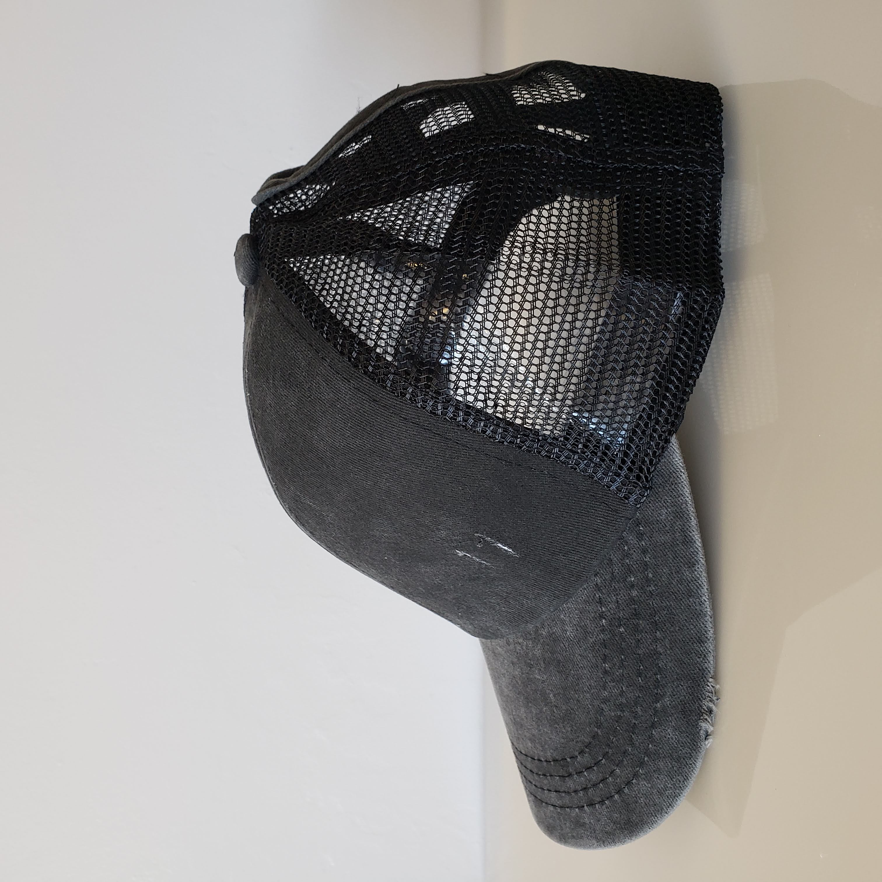 DISTRESSED Ponytail Baseball Hat - Criss Cross BLACK-Design Blanks