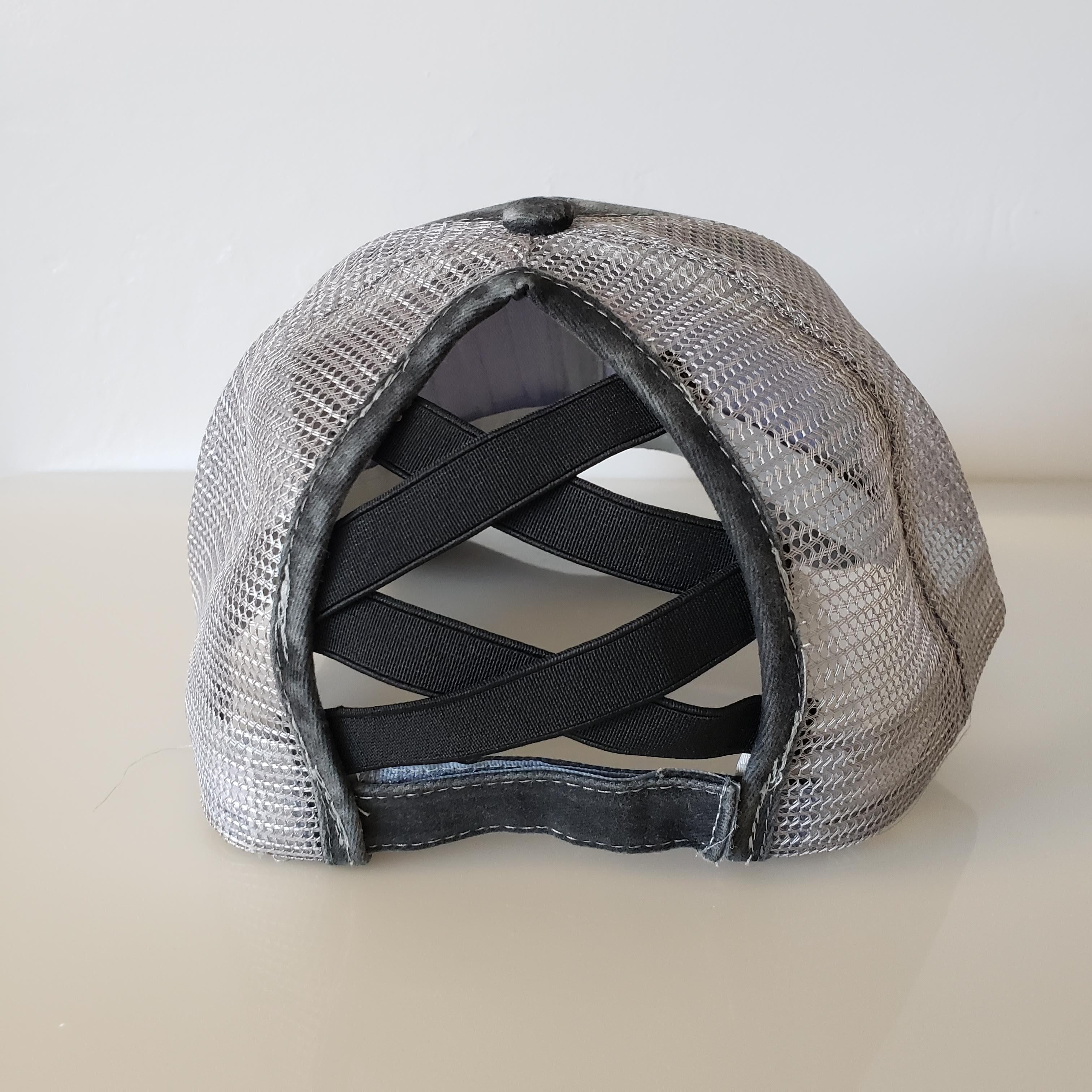 DISTRESSED Ponytail Baseball Hat Criss Cross GREY – Design Blanks