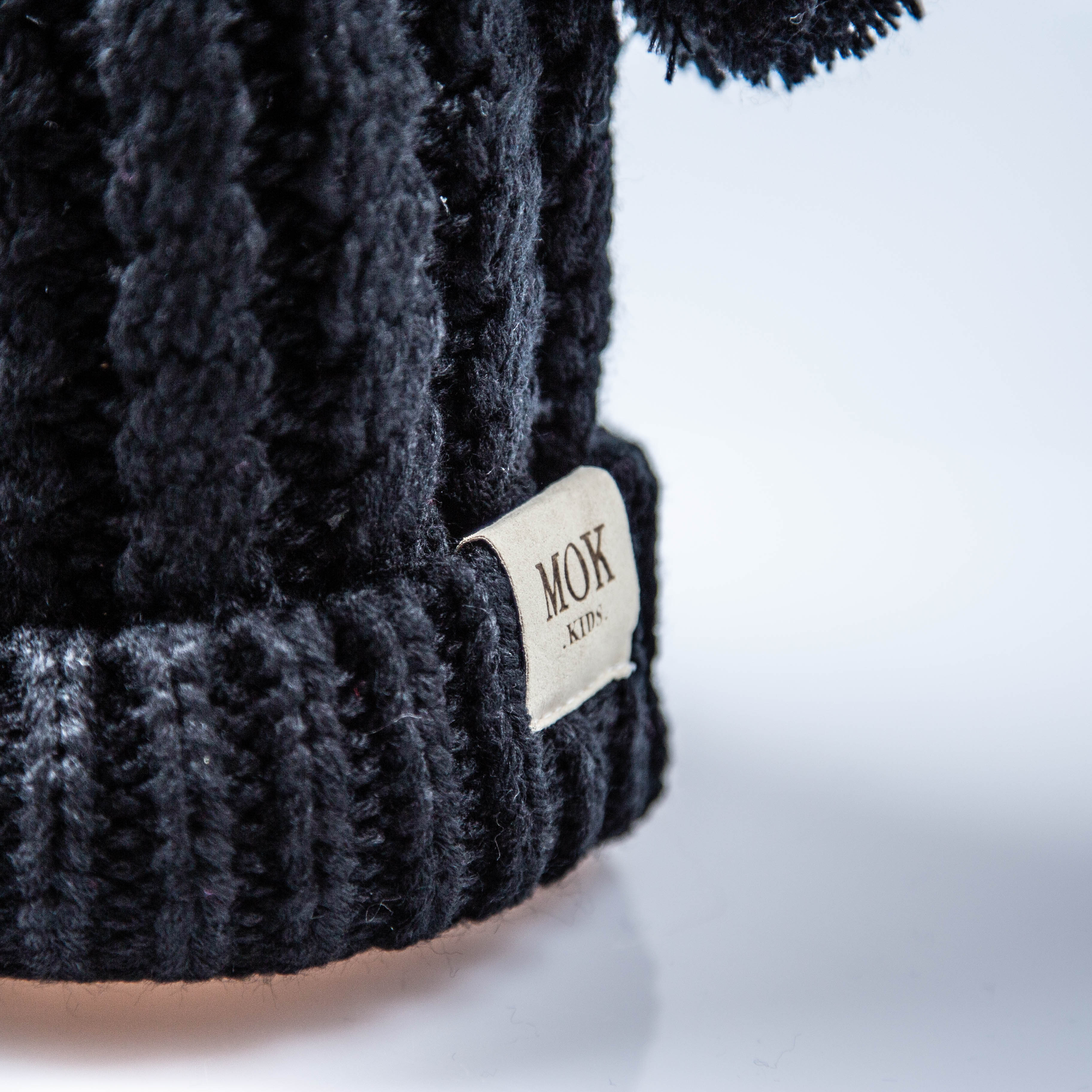 KIDS DOUBLE POM Toque - Black-Design Blanks