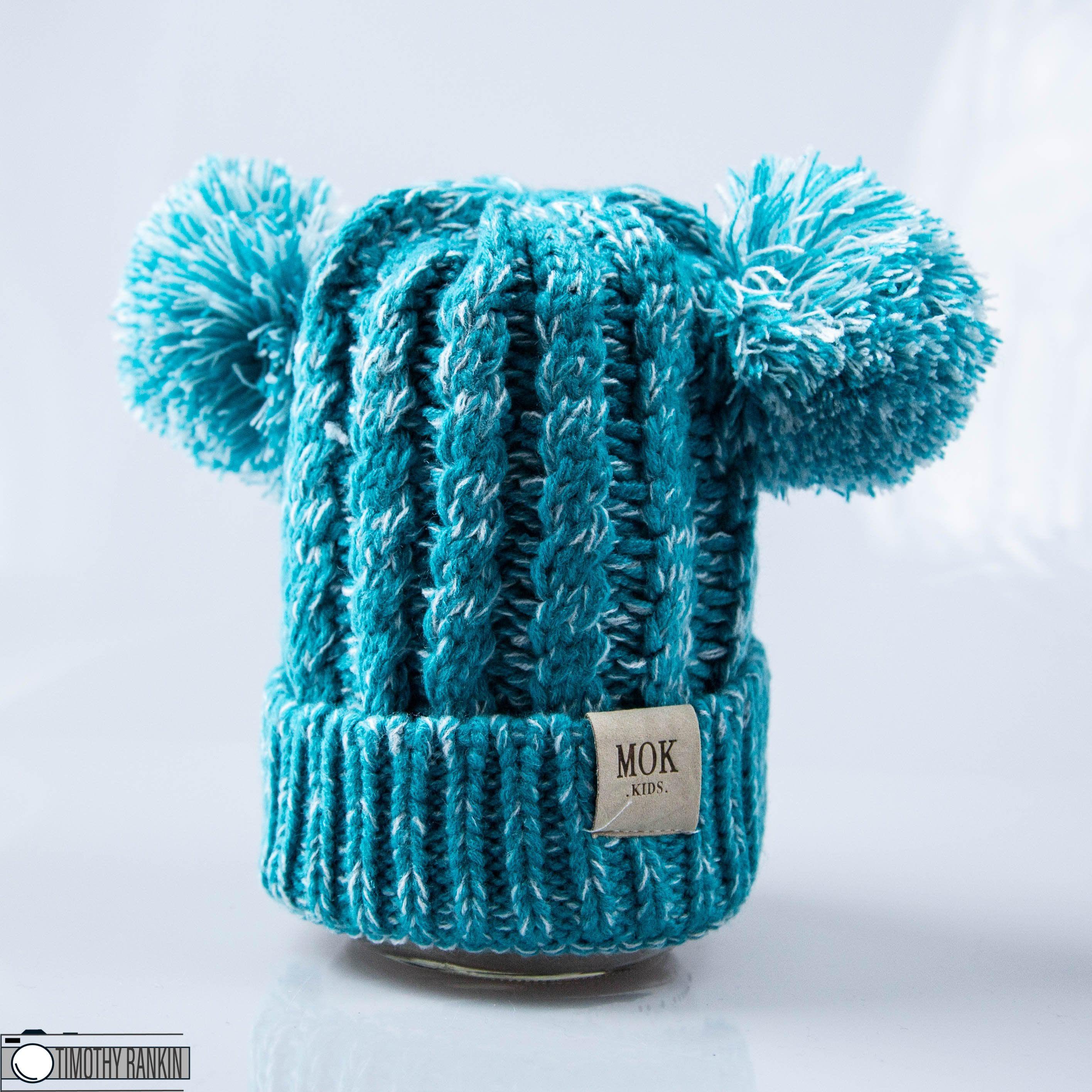 KIDS DOUBLE POM Toque - Blue/White Confetti-Design Blanks