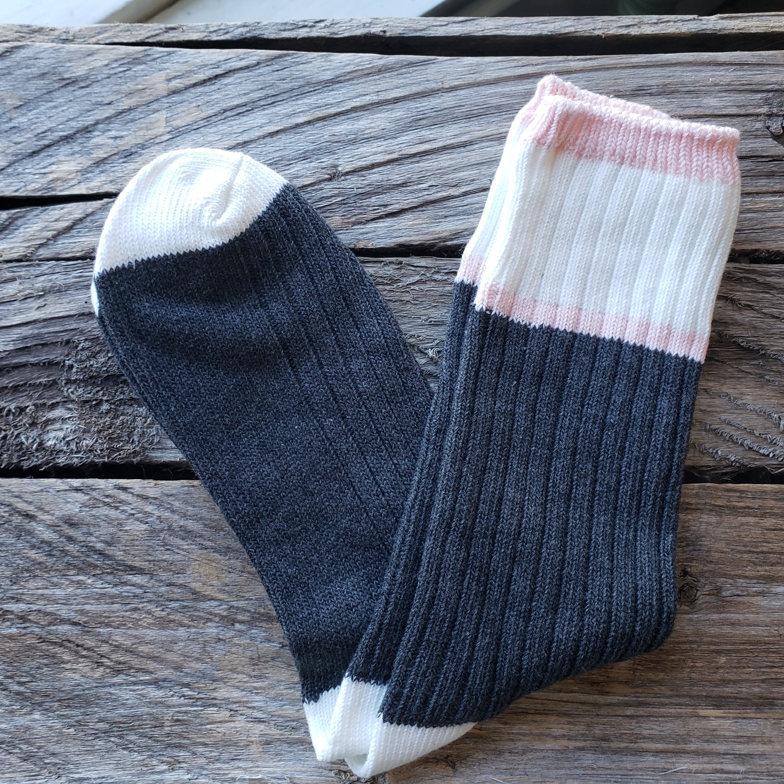 PINK Stripe COTTON Socks - Dark Grey -12 pack-Design Blanks
