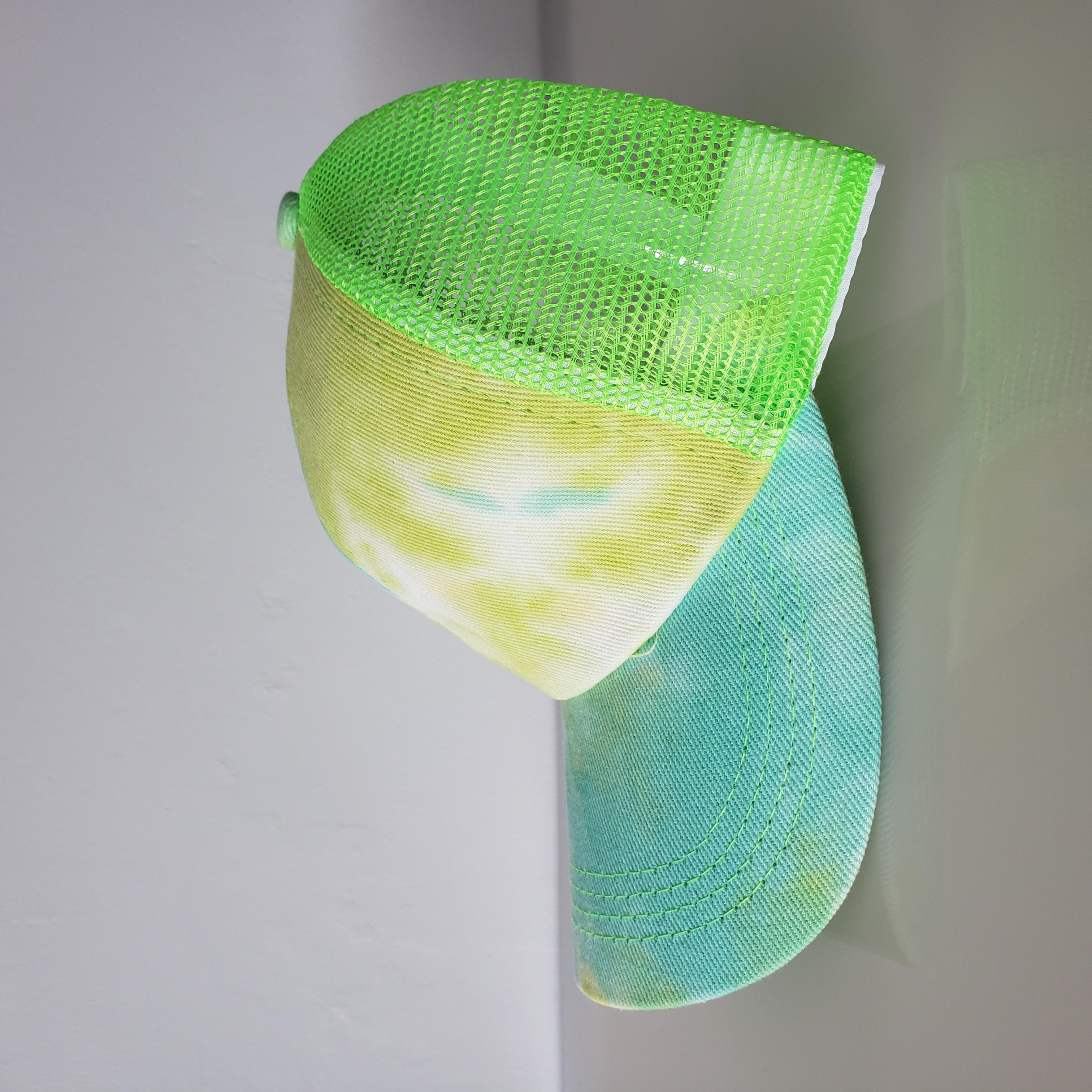 Ponytail Baseball Hat - Tie Dye Criss Cross BLUE MINT YELLOW-Design Blanks