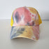 Ponytail Baseball Hat - Tie Dye Criss Cross GREY CORAL YELLOW-Design Blanks