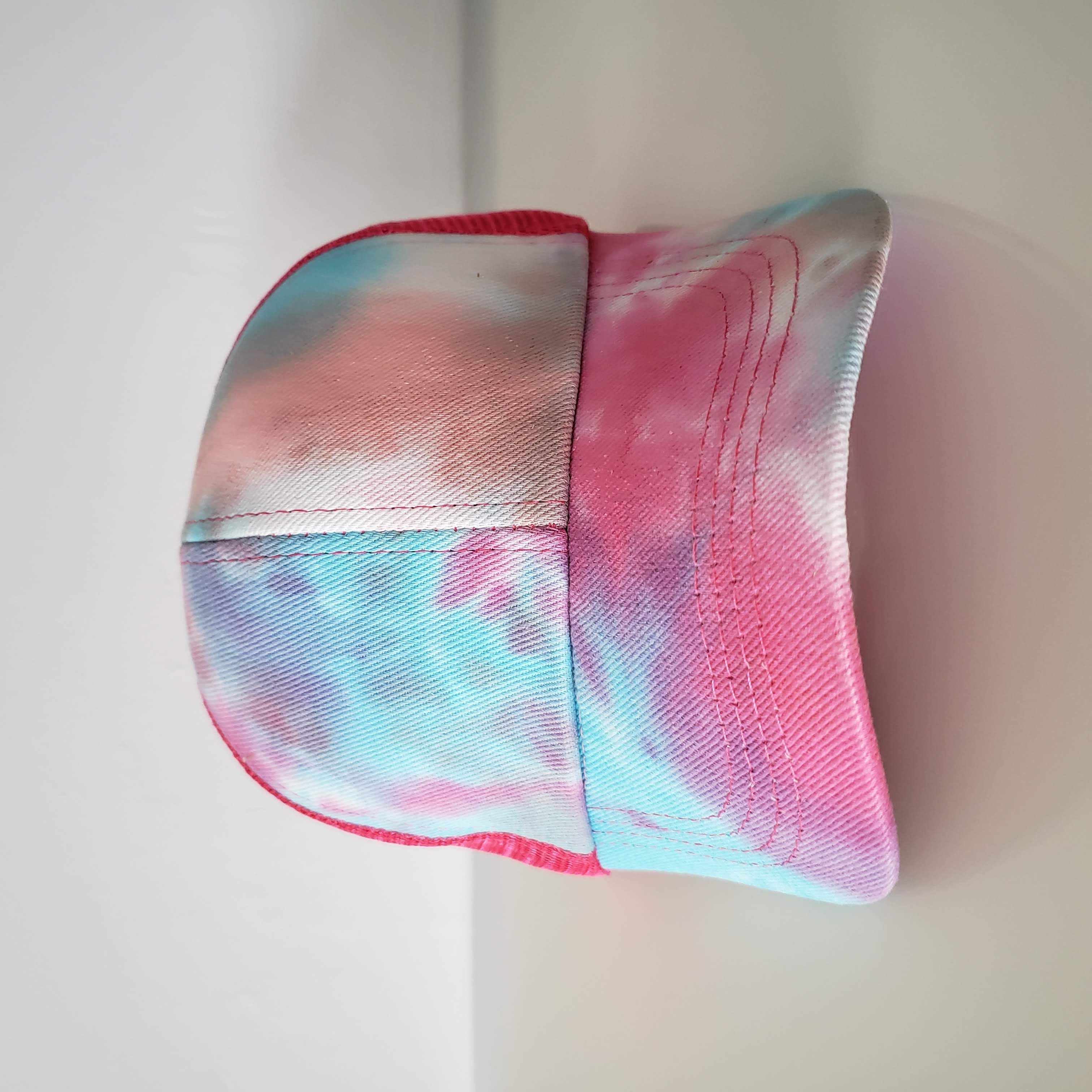 Ponytail Baseball Hat - Tie Dye Criss Cross PINK AQUA CORAL-Design Blanks