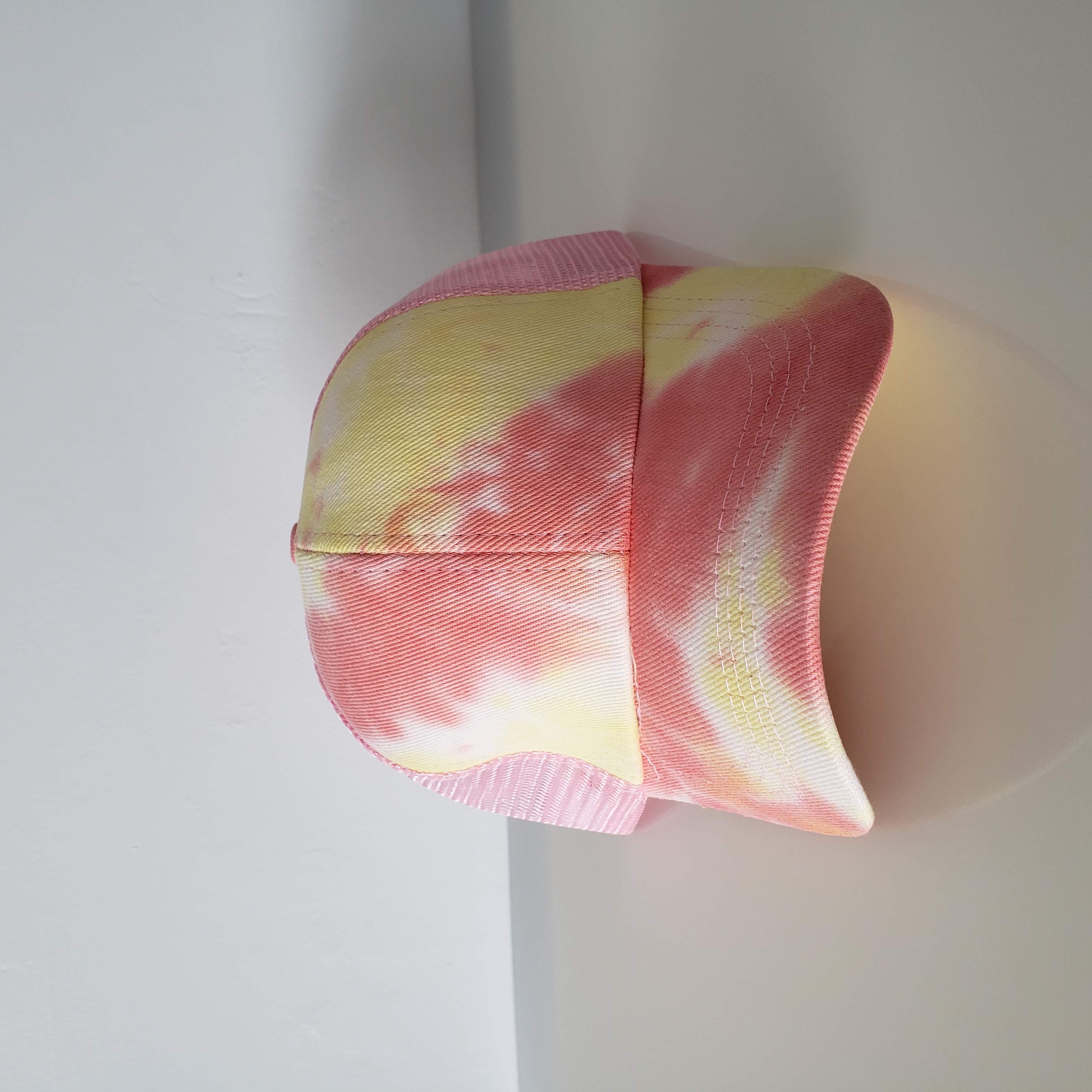 Ponytail Baseball Hat - Tie Dye Criss Cross PINK CORAL YELLOW-Design Blanks