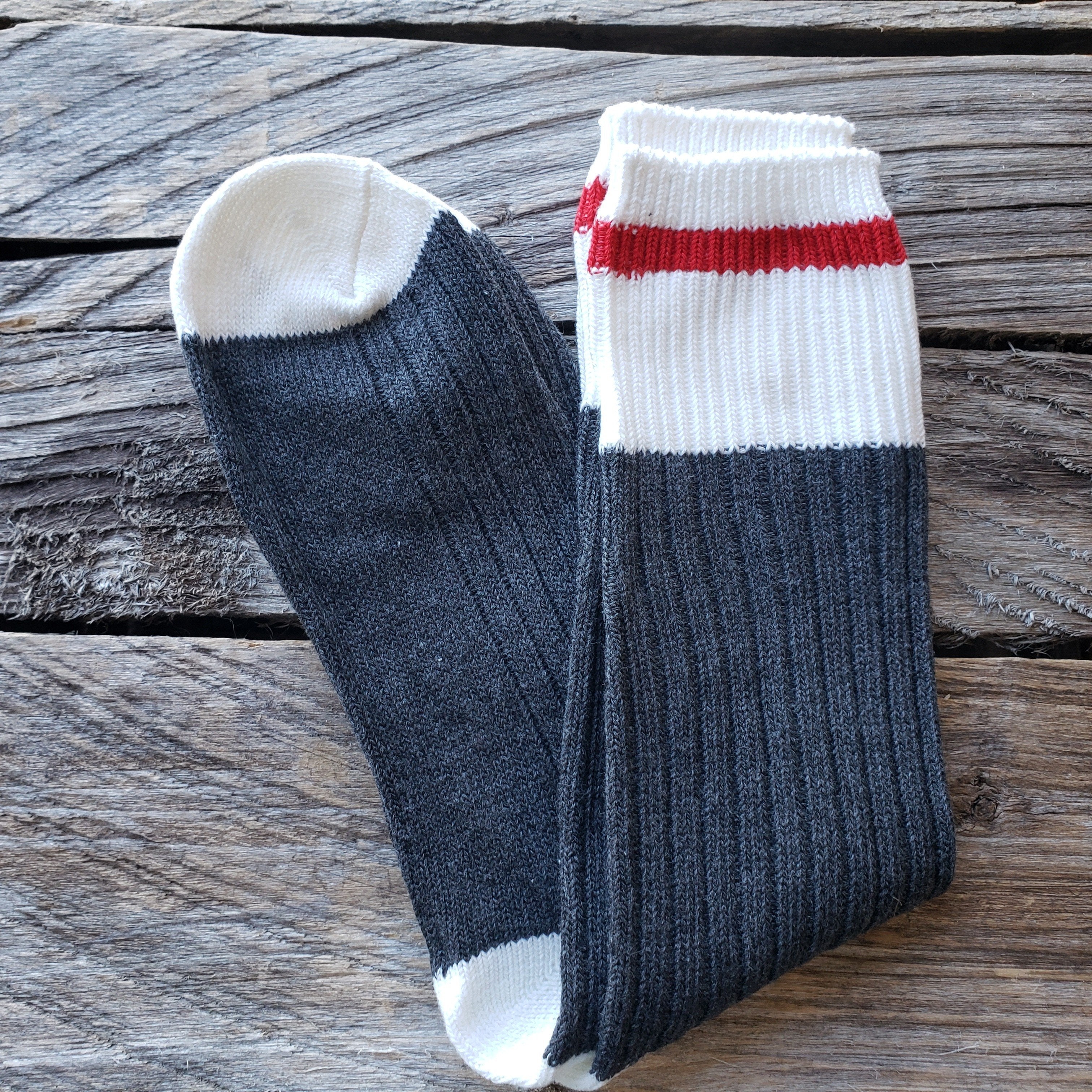 RED Stripe COTTON Socks - Dark Grey -12 pack-Design Blanks