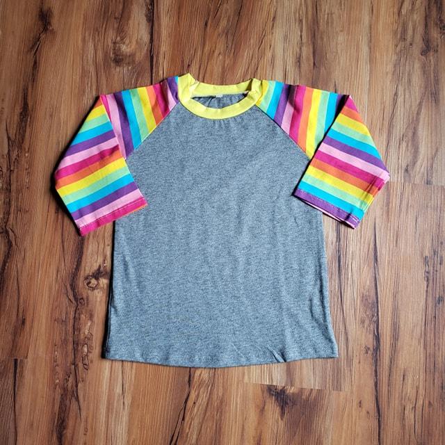Rainbow Raglan 3/4 Sleeve Kids Shirt - Grey Cotton Body-Design Blanks