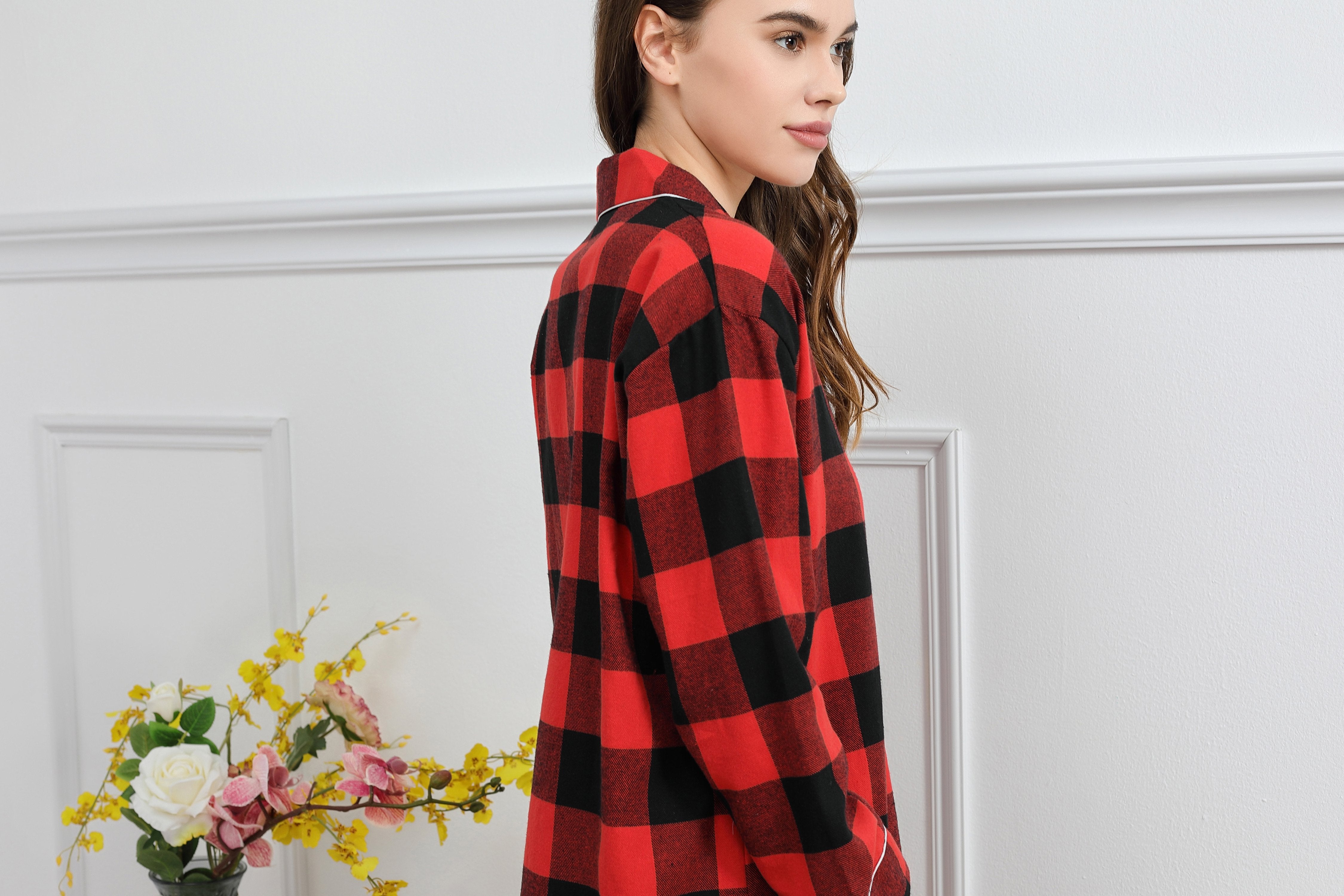 Red & Black Buffalo Plaid Flannel Sleepshirt-Design Blanks