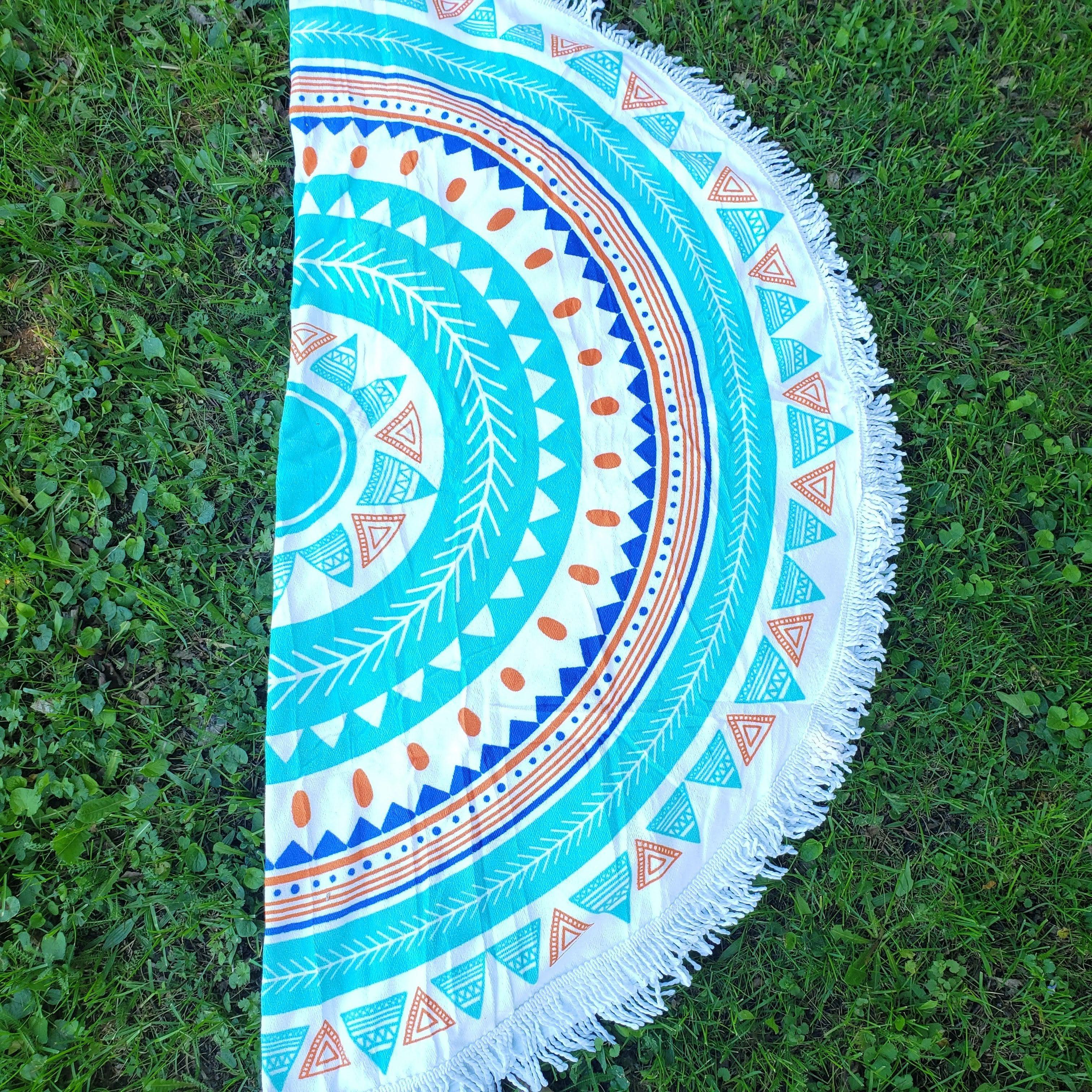 Round Beach Towels - AQUA CLEMENTINE-Design Blanks