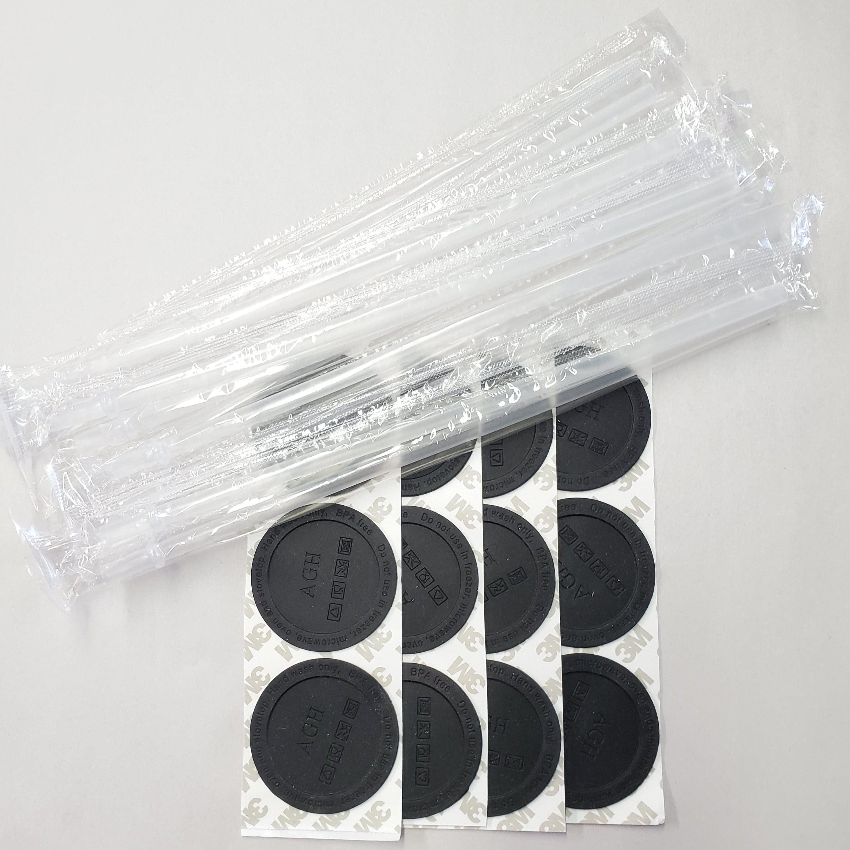 Rubber Bottoms, Reusable Acrylic Straw - 12pcs-Design Blanks