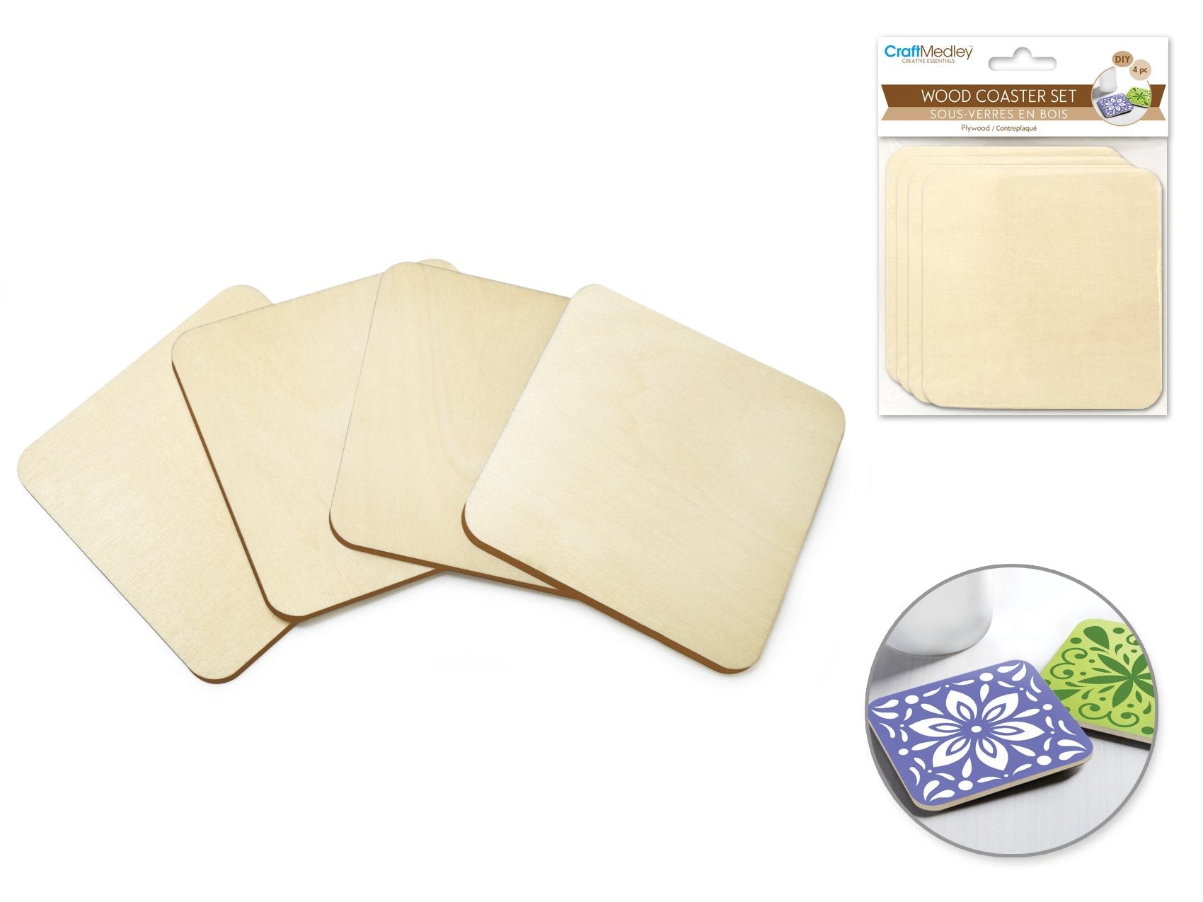 SQUARE Wood Coaster Set - 4pc pack-Design Blanks