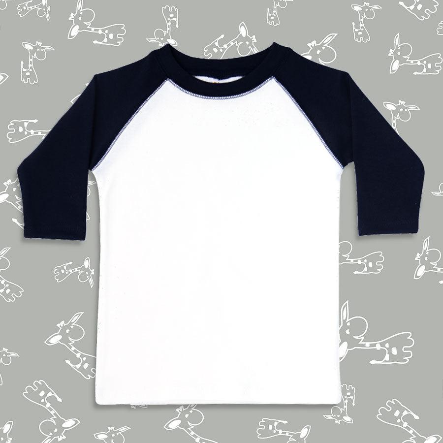 Toddler/Youth Raglan 3/4 SleeveT-Shirts – 100% Polyester – White/Black-Design Blanks